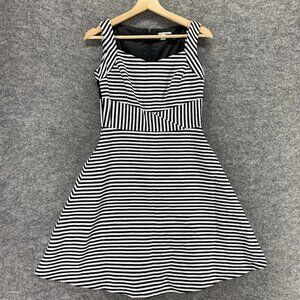 Halogen Dress Women Black White Flare Striped Cotton Sleeveless